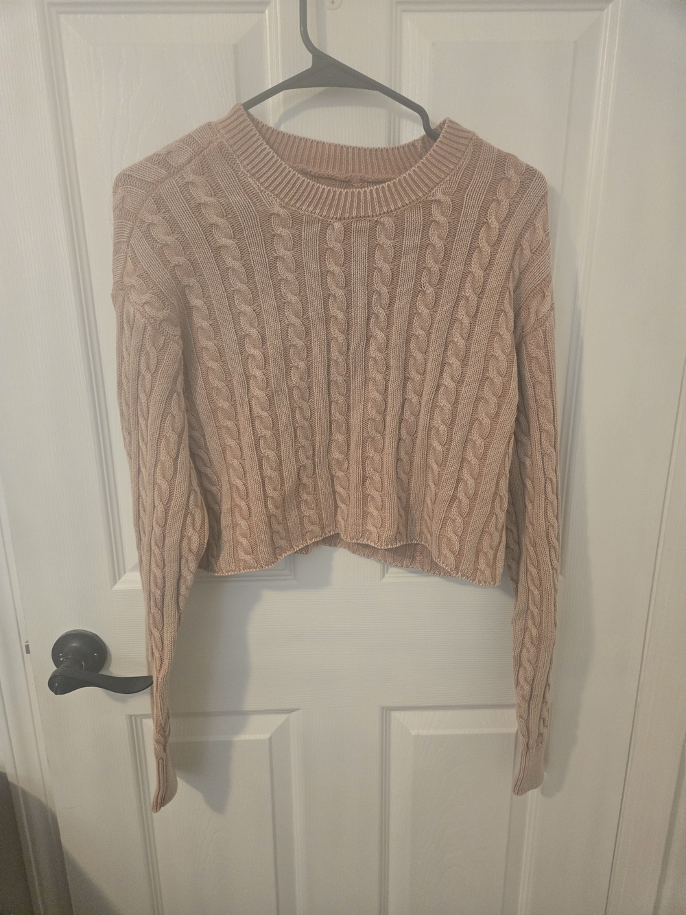 Aerie Cropped Cable Knit Crewneck Sweater - Blush Pink